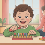 Enfant brossage de dents Montessori devant miroir marchepied parent