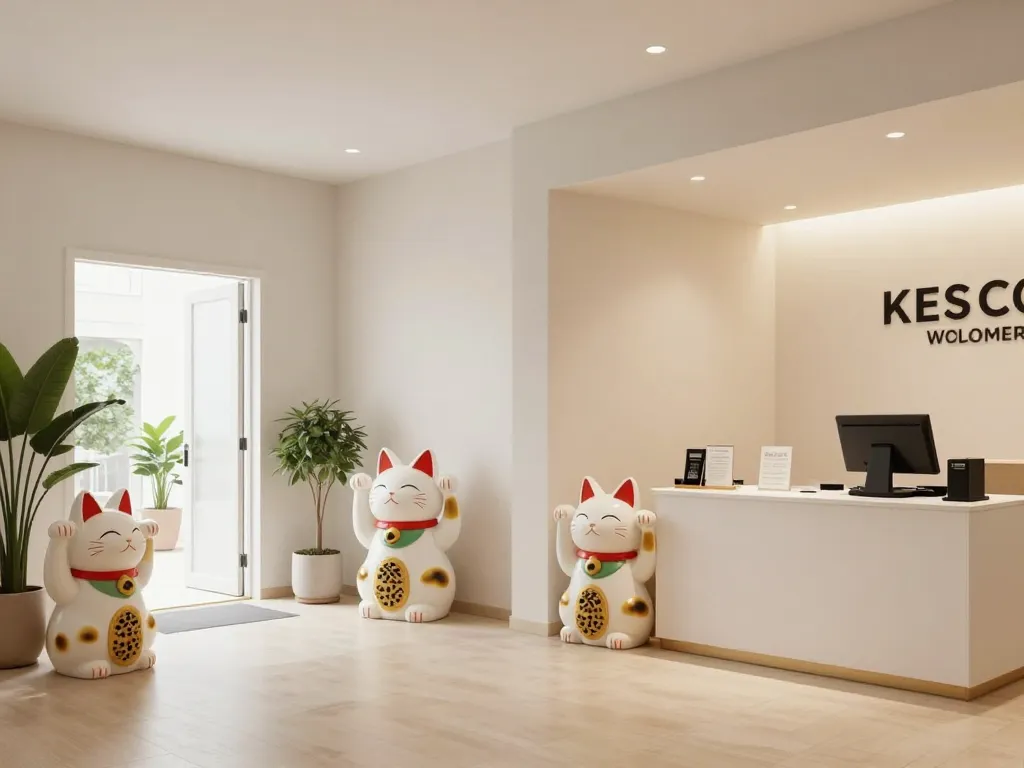 chat japonais porte bonheur positionné dans salon et commerce