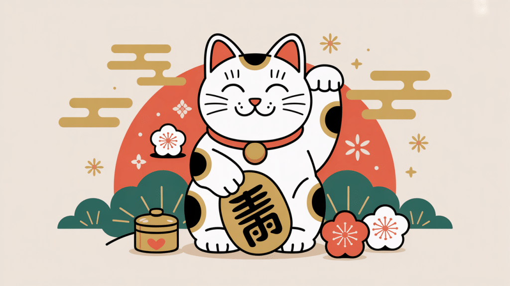 chat japonais porte bonheur stylisé ambiance élégante