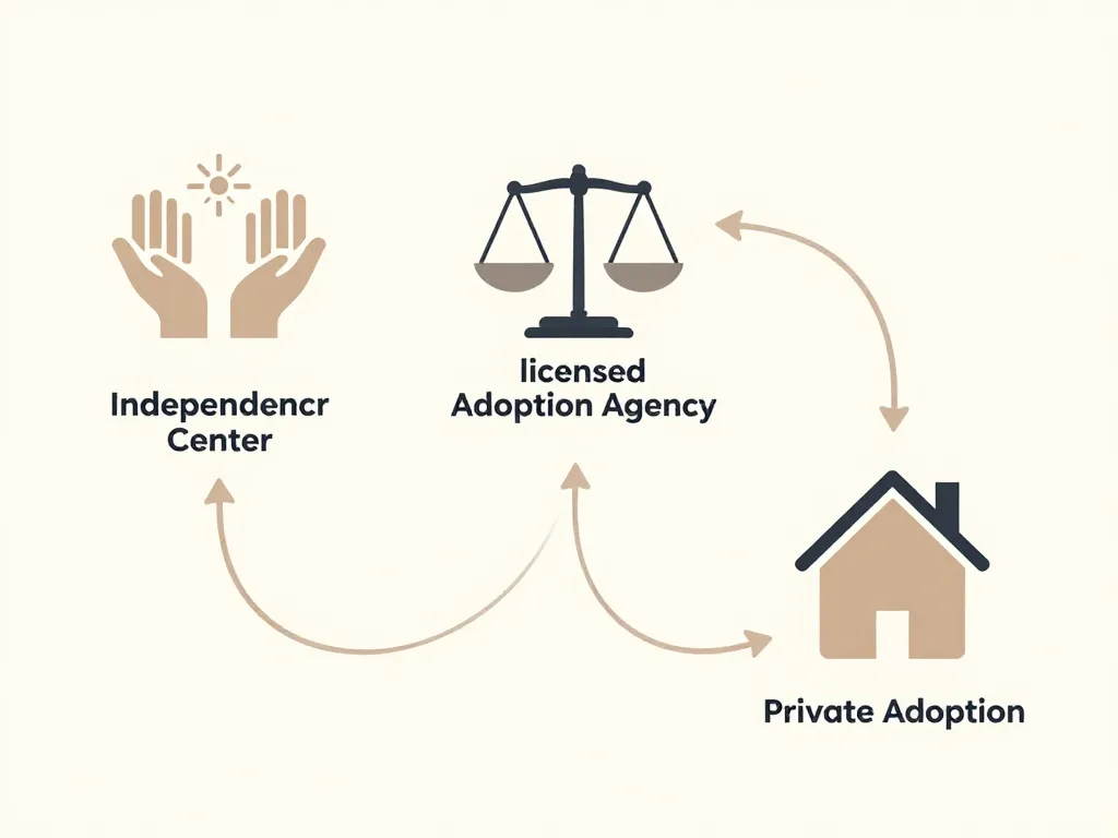 schéma independent adoption center vs agence vs adoption privée