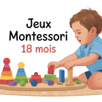 Enfant de 18 mois jouant avec jeux Montessori sur tapis