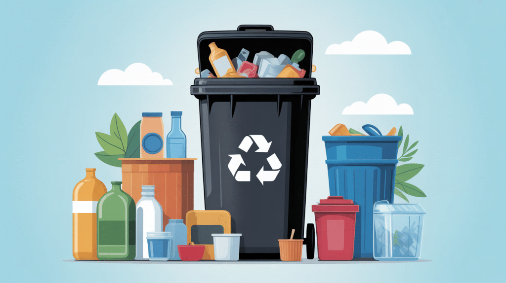 illustration poubelle noire et ordures ménagères