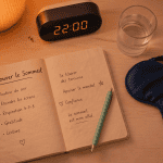 comment trouver le sommeil rapidement table de chevet carnet masque horloge