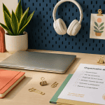 organiser un bureau avec accessoires colorés et checklist