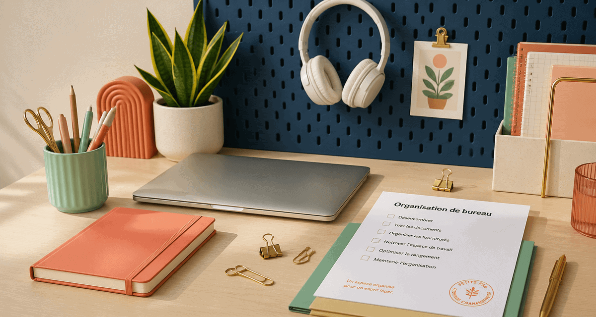 organiser un bureau avec accessoires colorés et checklist