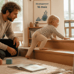 16 mois bebe jouant et parent supervision