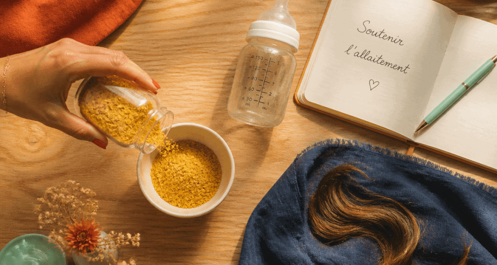 allaitement et levure de biere flat lay bol biberon