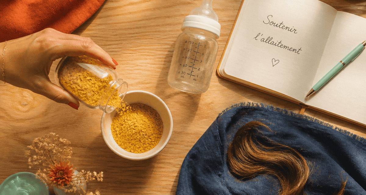 allaitement et levure de biere flat lay bol biberon