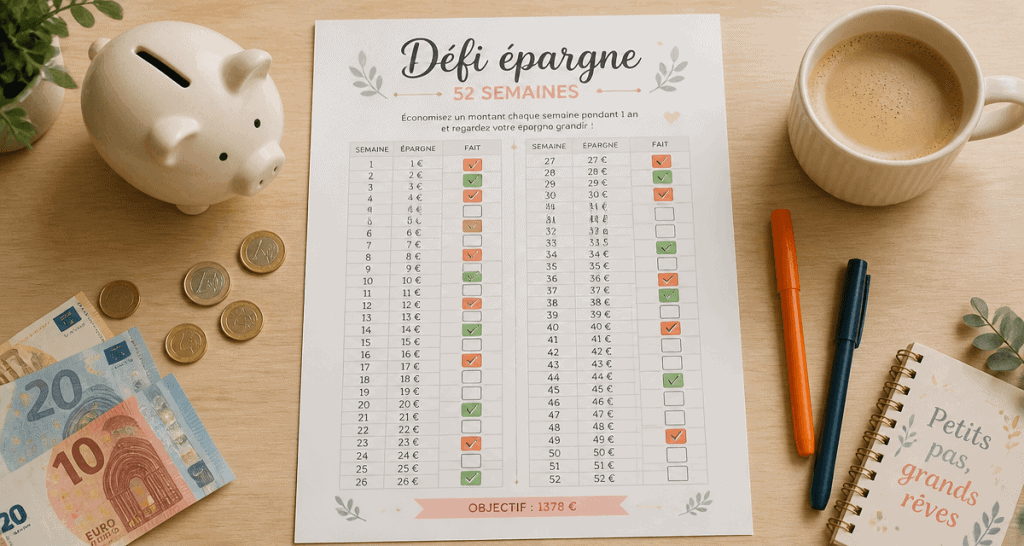 défi épargne à imprimer grille sur table