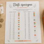 défi épargne à imprimer grille sur table