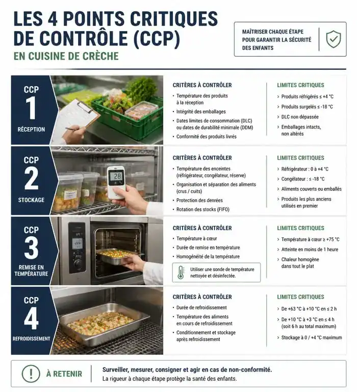 Infographie des points critiques de contrôle HACCP en crèche