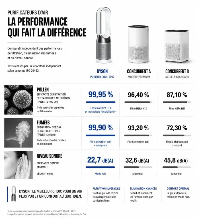 Comparatif des performances des purificateurs d'air Dyson face à la concurrence