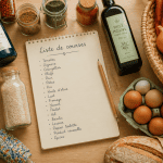 liste courses alimentaires manuscrite avec produits frais