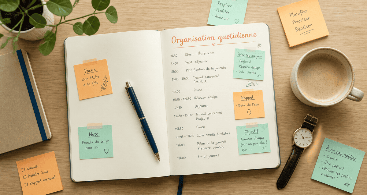 organisation quotidienne bureau planning carnet