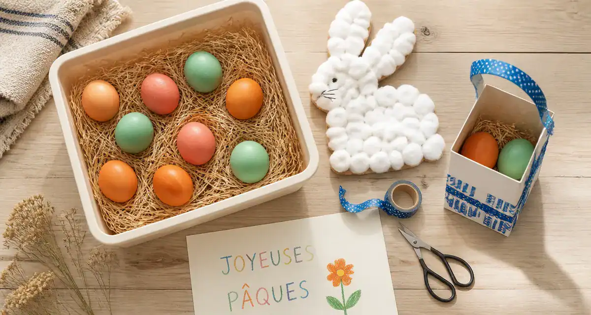 activité creche paques bac sensoriel oeufs lapin panier