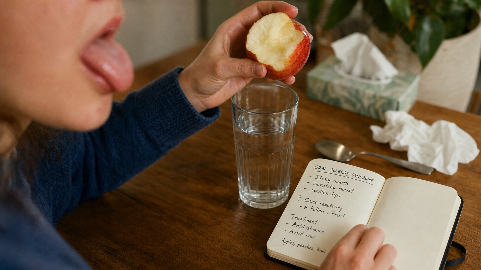 Allergie dans la bouche symptômes : langue rouge après pomme, bouche gonflée, eau fraîche