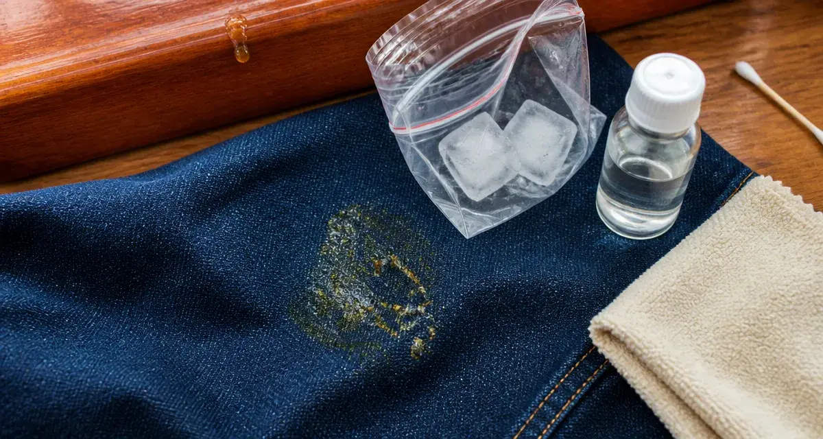 Enlever des taches de résine sur jean : solvant et microfibre