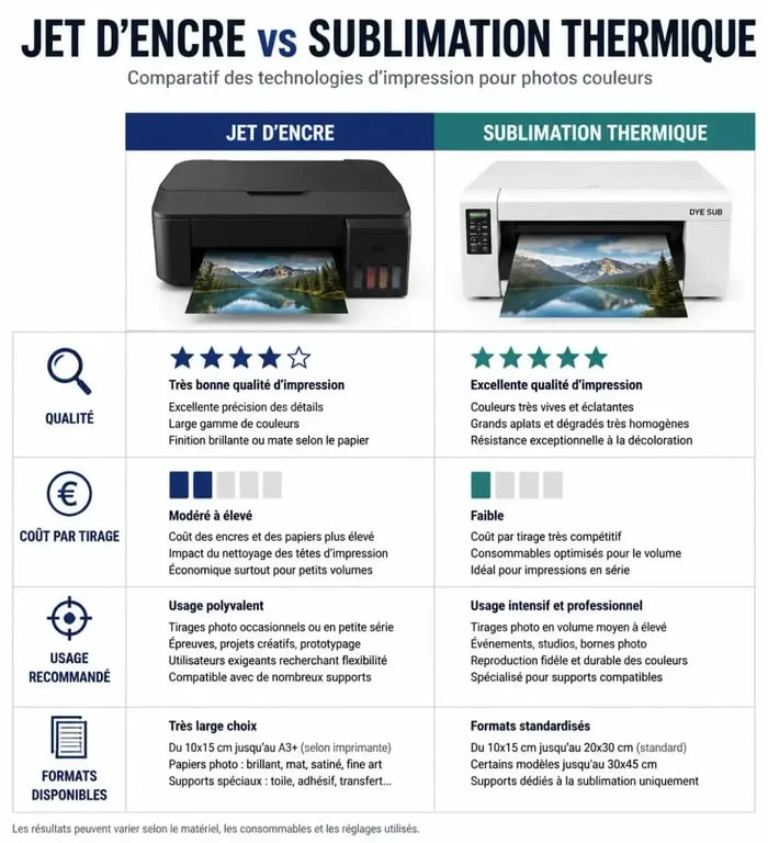 Comparatif des technologies d'imprimante pour photos couleurs : jet d'encre vs sublimation thermique