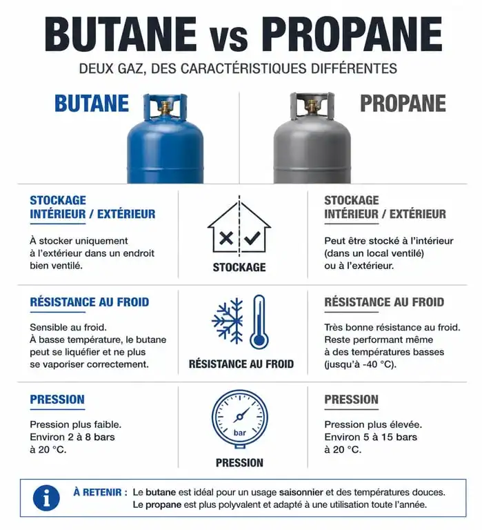 Comparatif butane vs propane pour gazinière : différences de stockage et sécurité