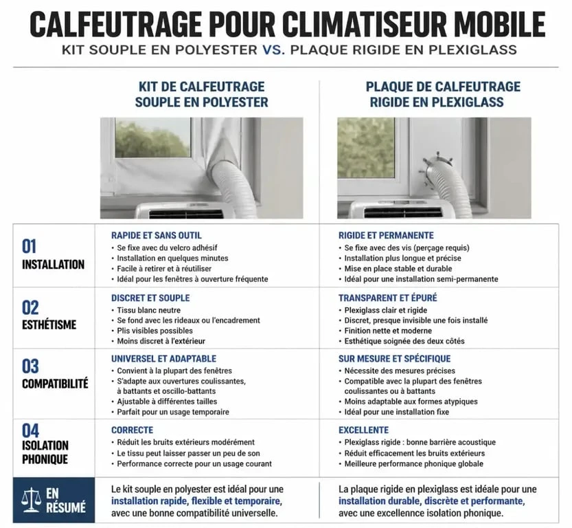 Comparatif des meilleurs kits de calfeutrage pour climatiseur mobile : souple vs rigide