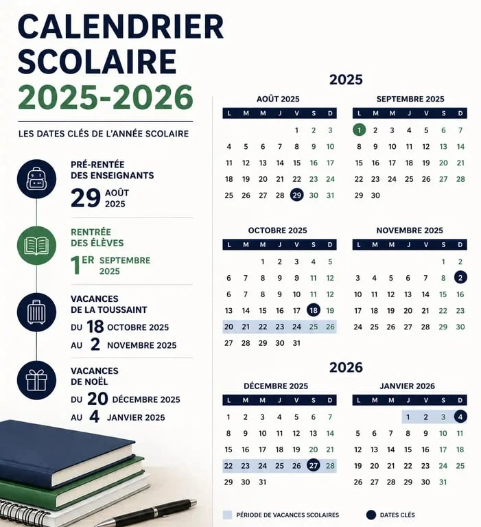 Calendrier officiel de la pré-rentrée 2025 et des vacances scolaires