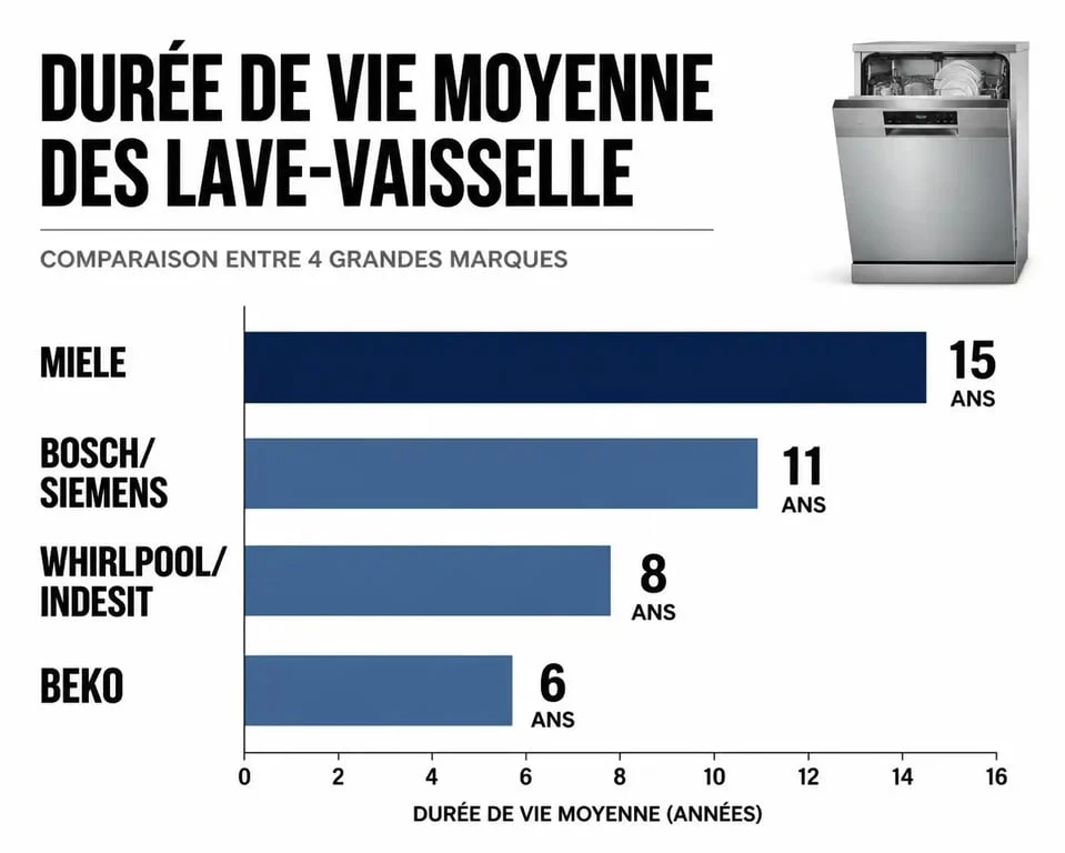 Graphique comparatif de la durée de vie moyenne des lave-vaisselle par marque