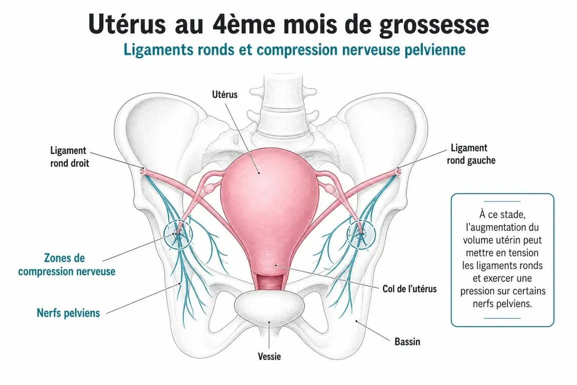 Schéma anatomique expliquant les causes des décharges électriques pendant la grossesse au 4ème mois