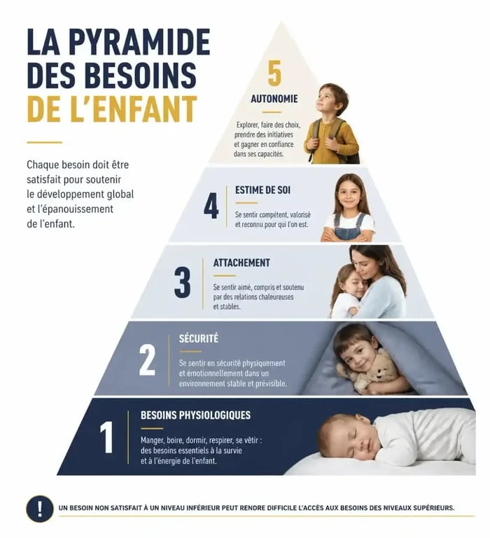 Infographie illustrant la hiérarchie des besoins de l'enfant pour son développement