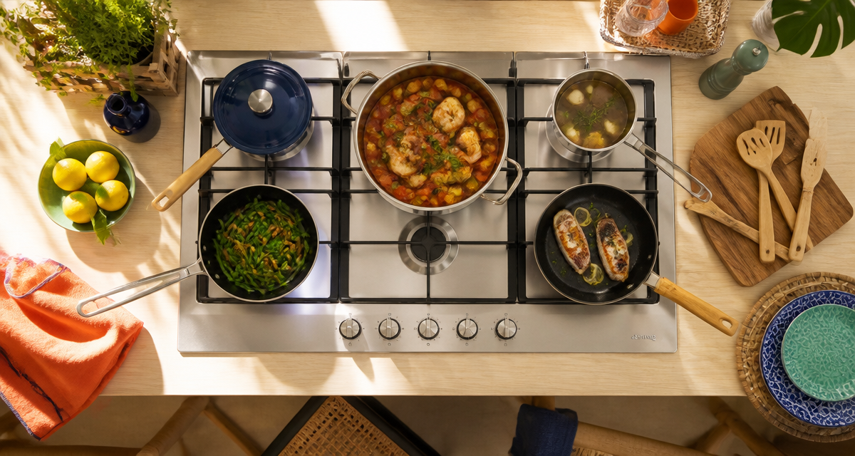 meilleur plaque de cuisson gaz 5 feux inox vue du dessus