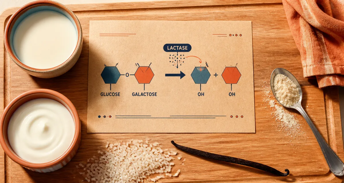 Le sucre du lait, lactose et enzyme lactase : schéma glucose-galactose