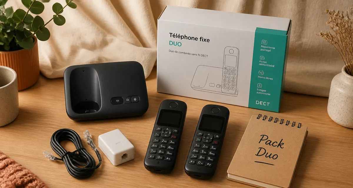 Téléphone fixe duo sans fil, pack DECT et deux combinés