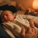 Bébé grogne la nuit, parent berce le nourrisson, digestion et sommeil