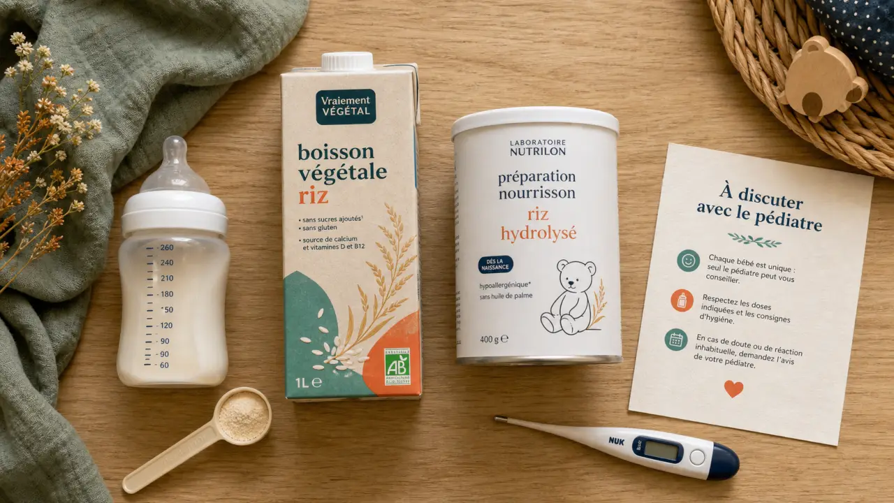 Bébé lait de riz : boisson végétale à éviter, préparation infantile à encadrer