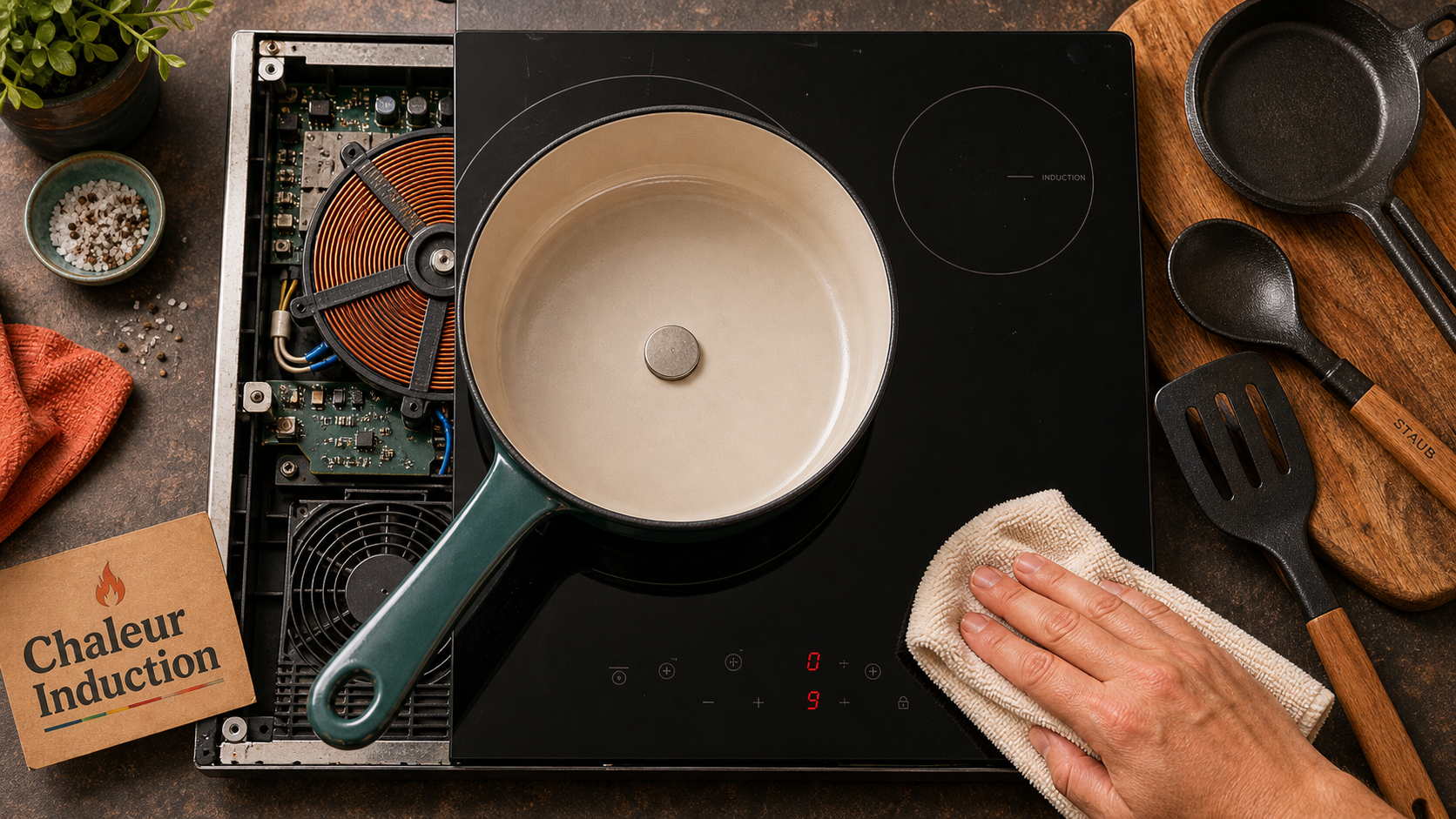 Fonctionnement plaque induction : chaleur générée dans la casserole