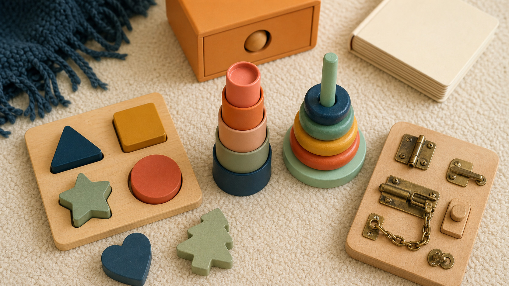 Jeu Montessori 18 mois : trier, empiler, encastrer, puzzle et gobelets en bois