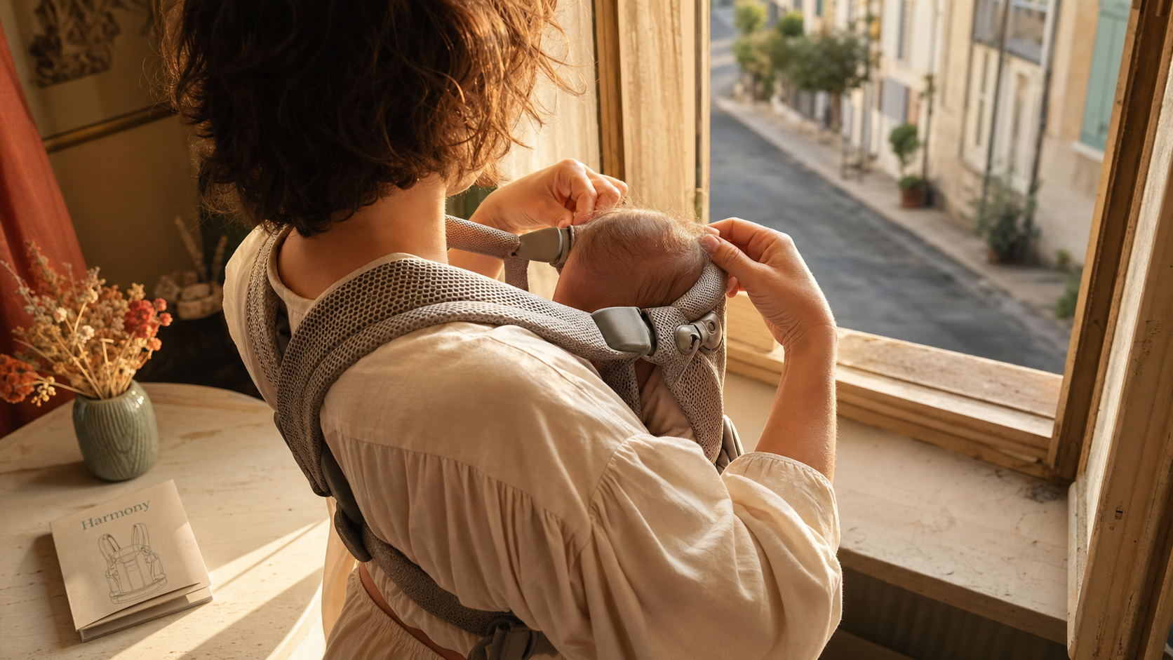 Porte bébé babybjorn Harmony en mesh 3D, bébé installé face au parent