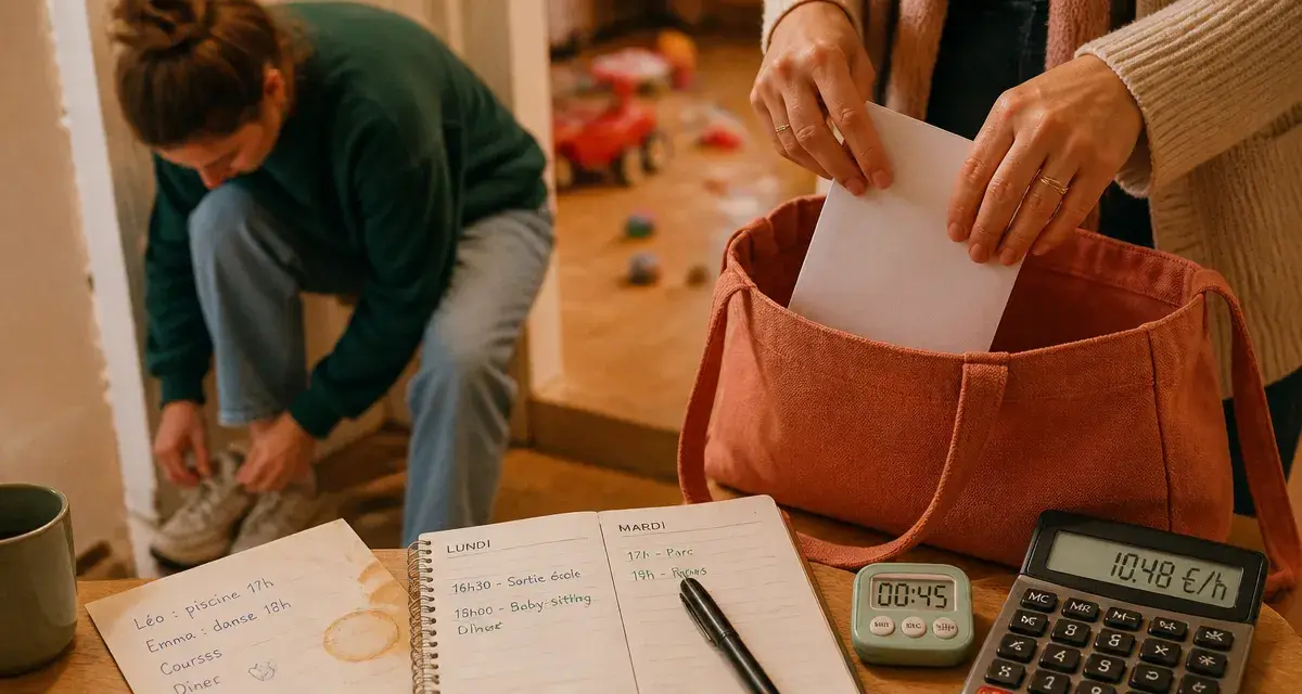 Prix horaire babysitting 10,48 €/h : carnet et calculatrice