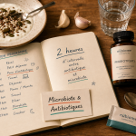 Probiotique apres antibio : flacon et planning pour reconstituer le microbiote