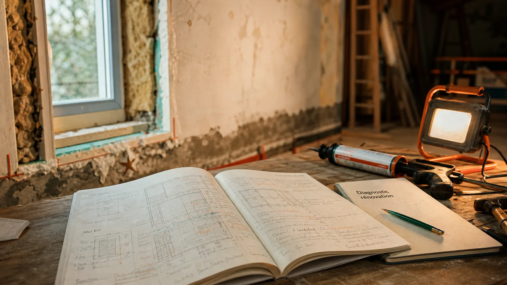Rénovation maison : diagnostic confort et énergie sur table de chantier