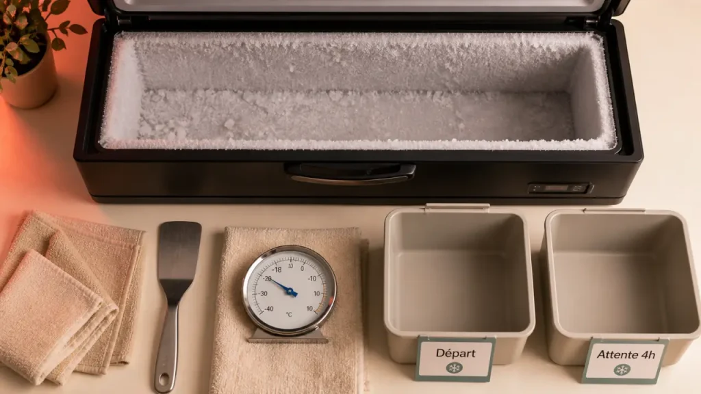 Après un dégivrage, combien de temps attendre avant de remplir un congélateur ? -18°C, méthode et erreurs à éviter