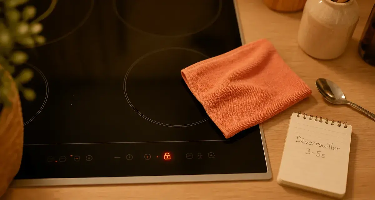 Comment déverrouiller une plaque de cuisson : déverrouillage 3-5 s sur plaque noire