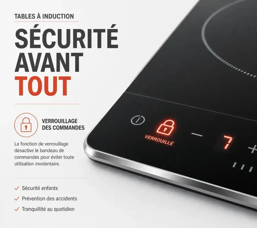 Symbole de verrouillage sur une plaque de cuisson à induction