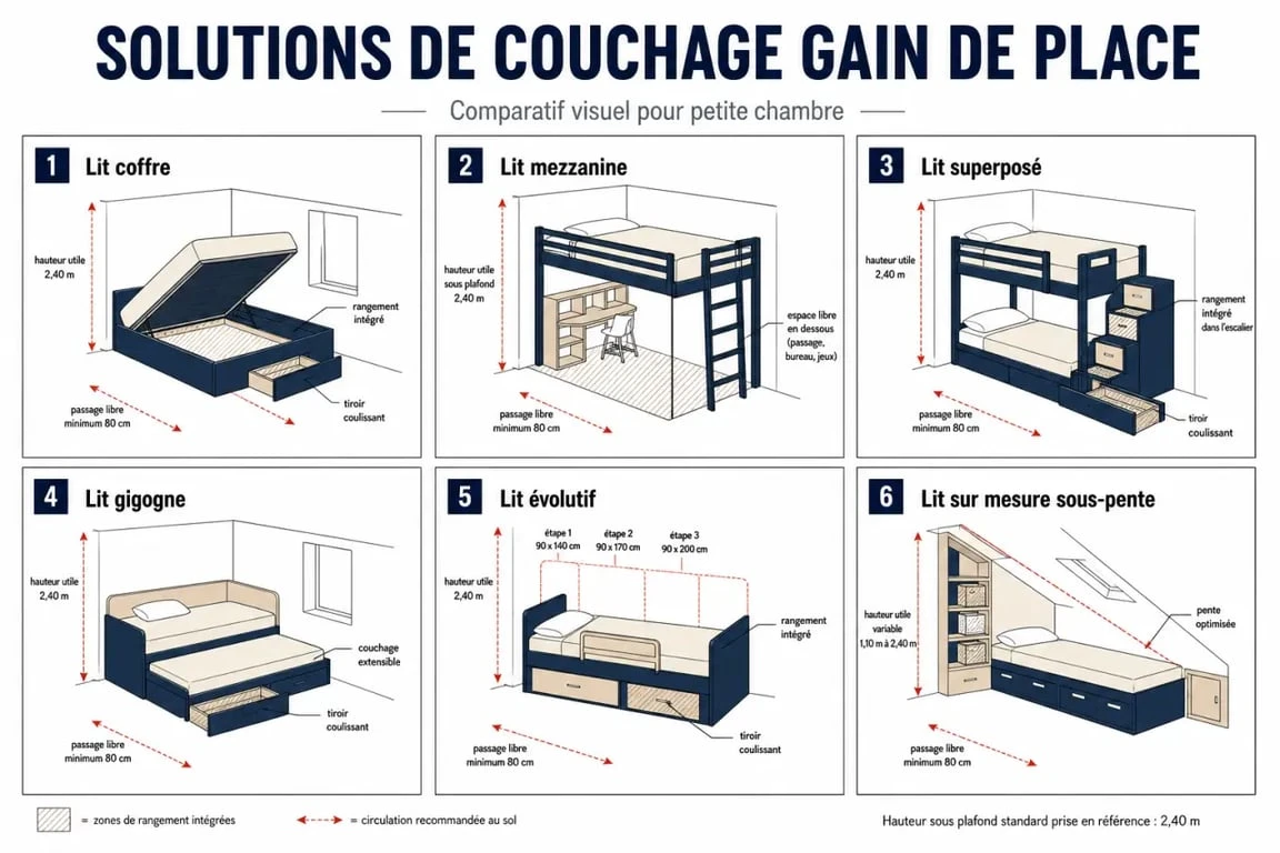 Lit pour petit chambre : comparaison visuelle des solutions gain de place