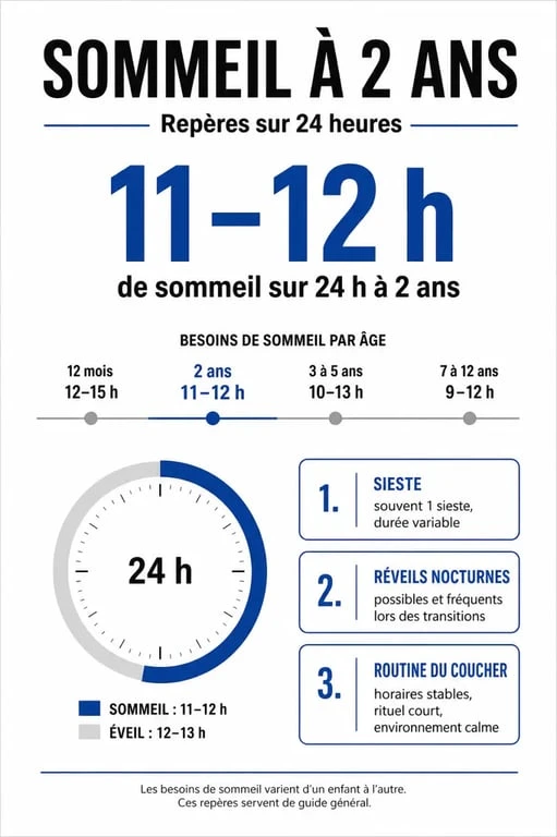 Sommeil enfant 2 ans : infographie sur les besoins de sommeil et leur évolution selon l’âge