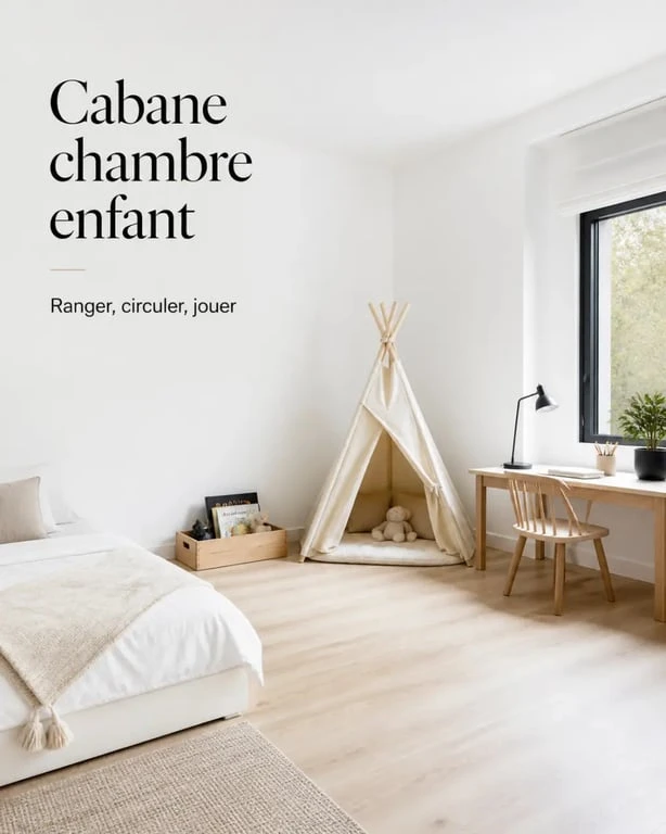 Cabane chambre enfant dans une chambre bien agencée avec un tipi placé dans un angle