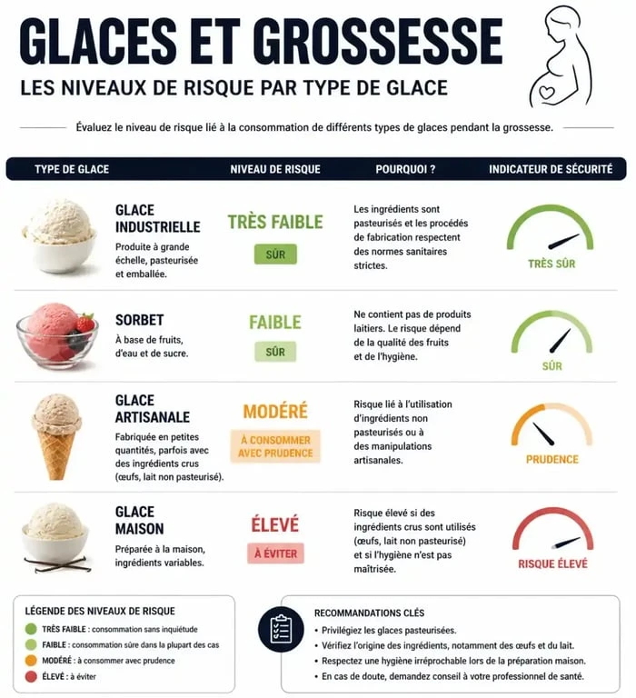 Infographie des risques liés à la consommation de glace pour femme enceinte