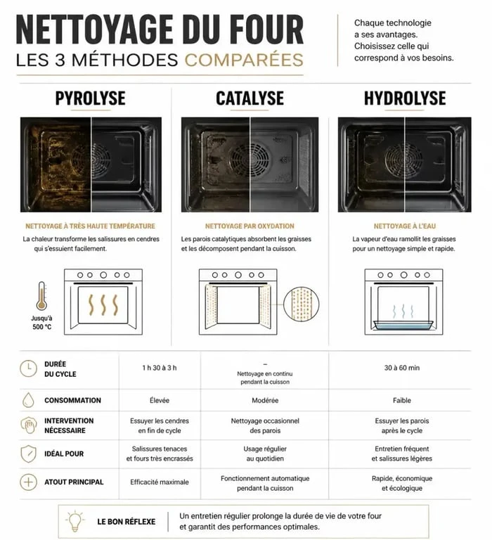 Comparatif des méthodes de nettoyage pour choisir son four : pyrolyse, catalyse et hydrolyse