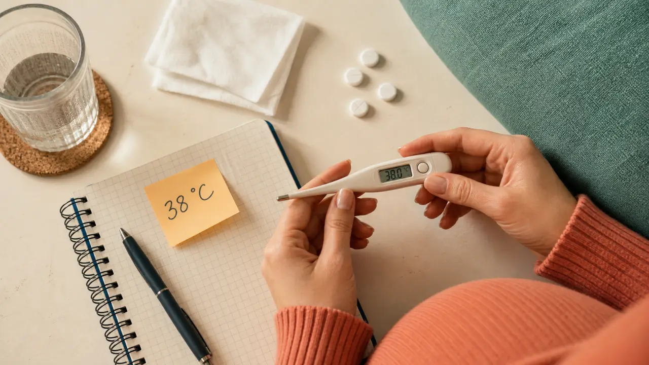 Fièvre et enceinte : thermomètre affiche 38 °C