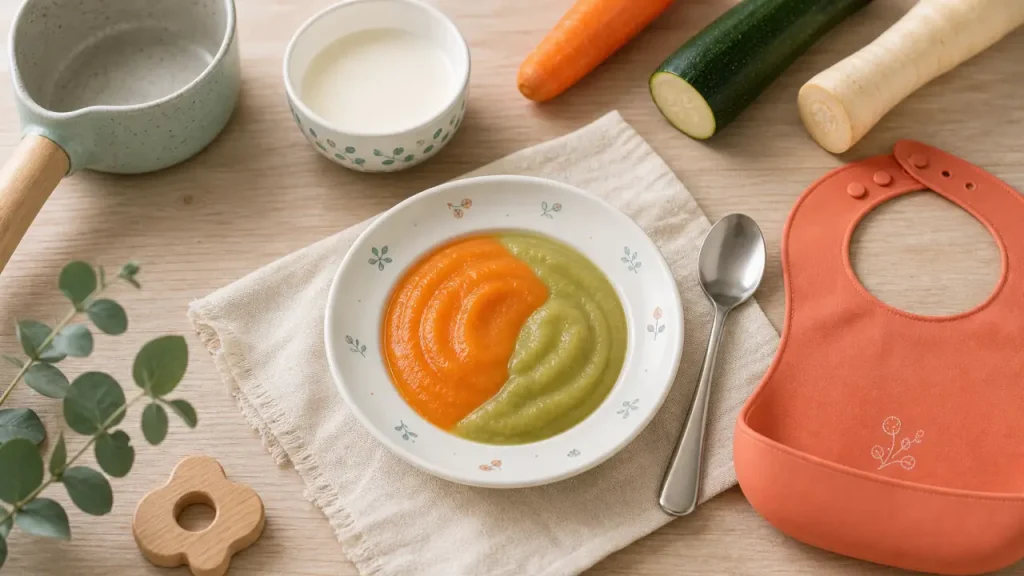 Légumes bébé 4 mois : lesquels proposer, comment les préparer et garder le lait central