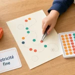 Motricite fine : enfant fait glisser une pince sur papier